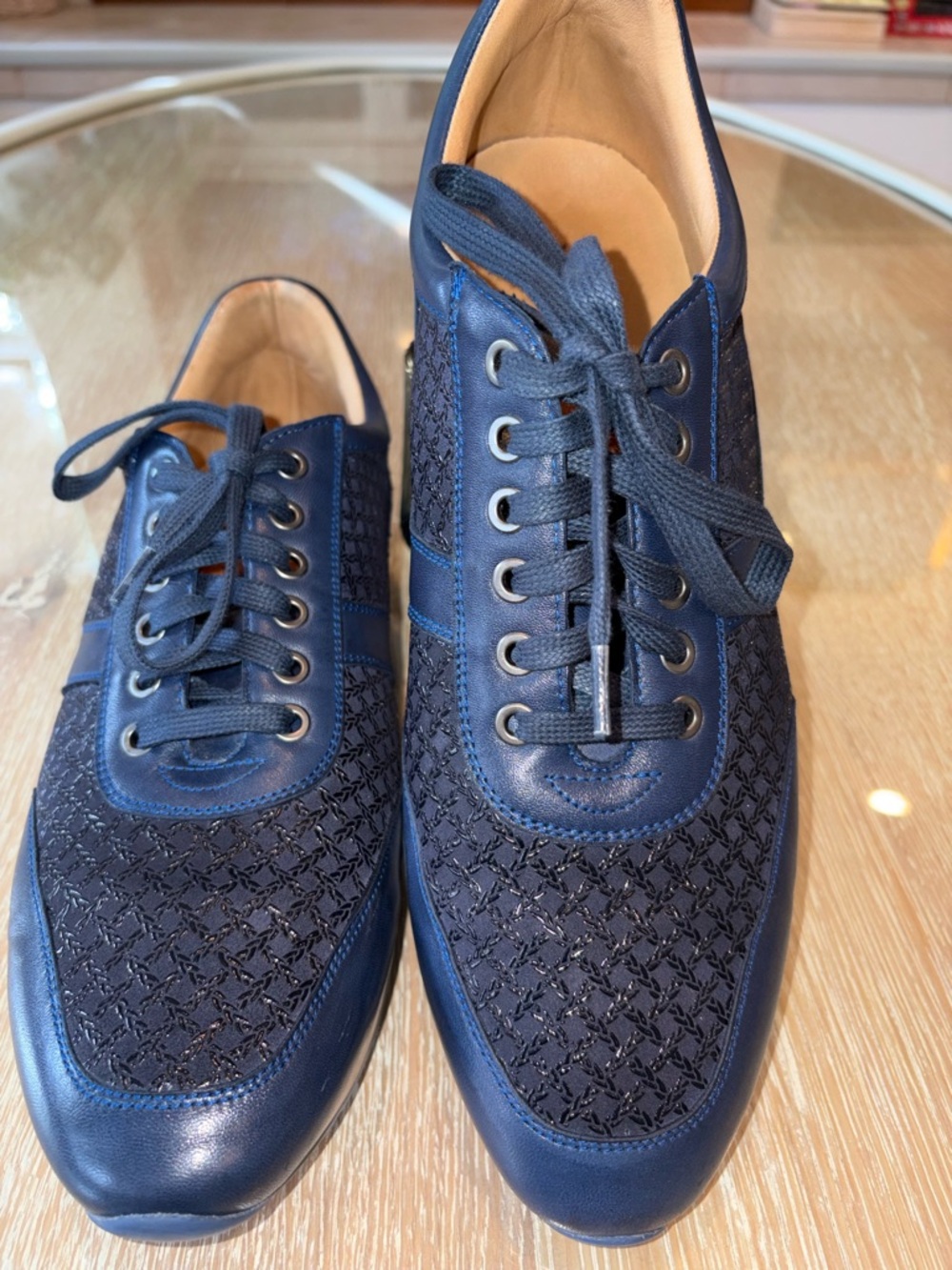 Mezlan Navy Blue Textured Lace-Up Sneakers